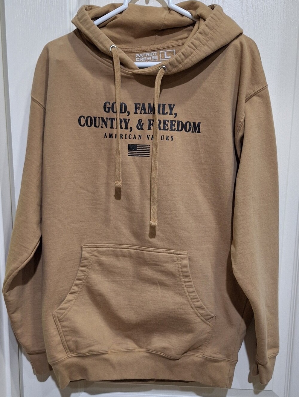 Patriot Crew Men's Tan Desert Sand Graphic Hoodie God Family Country Freedom L